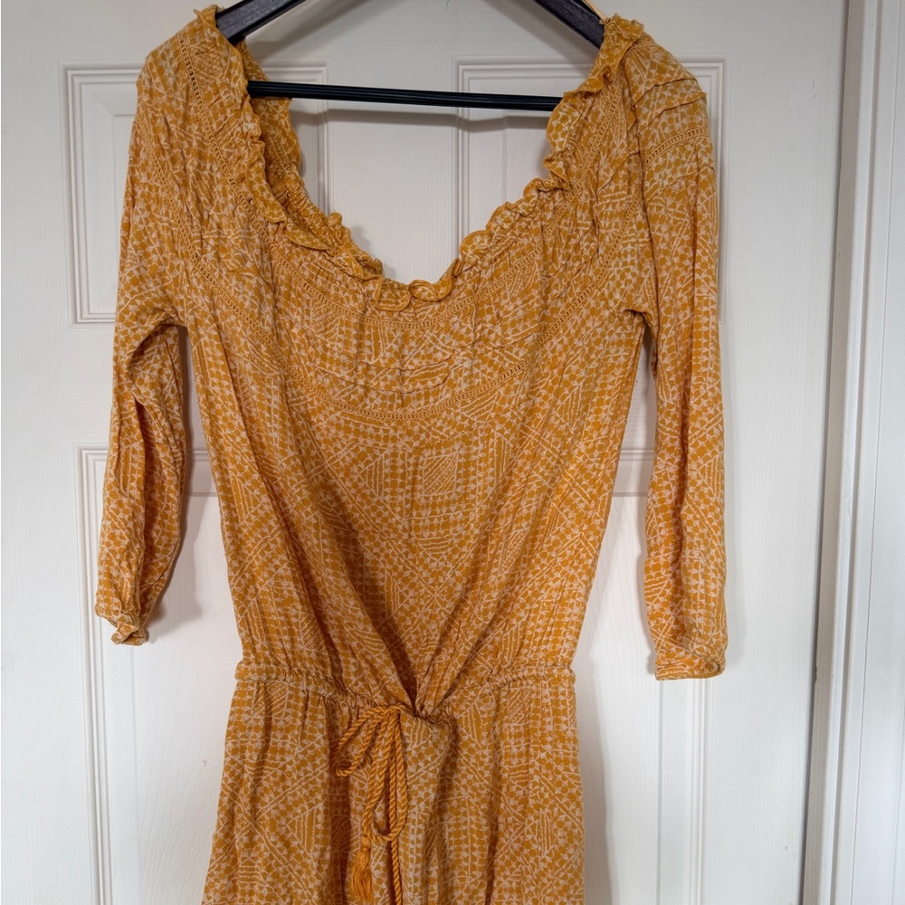 Roxy Mustard Patterned Women’s Dress with Tie Waist